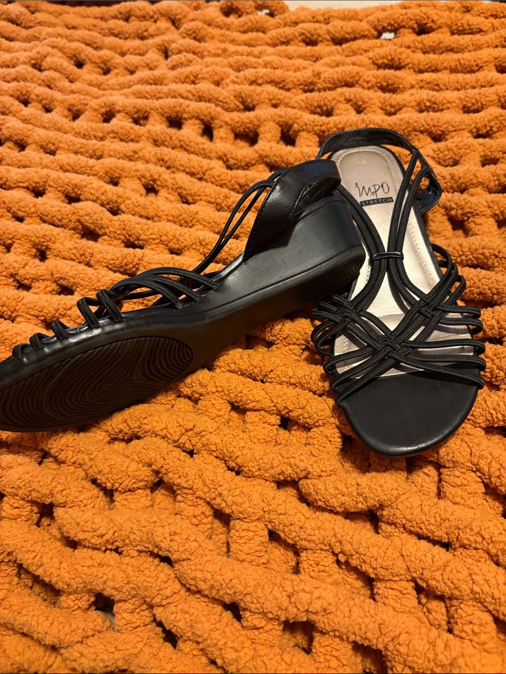 Impo Black Strappy Wedge Sandals for Women with Knotted Detail